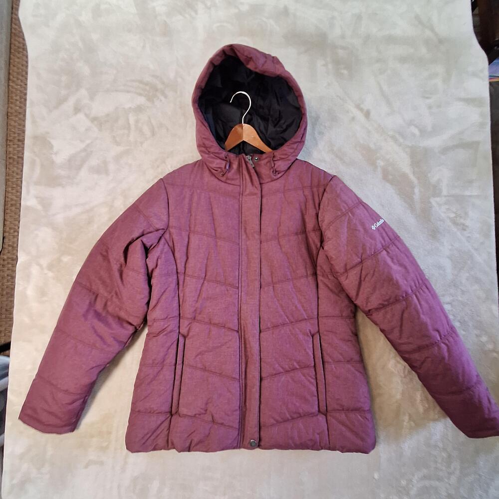 Columbia Jacket Womens Large Purple Hooded Puffer Full Zip Insulated Lined